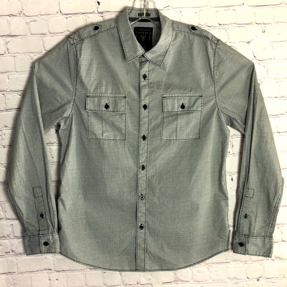 Guess Men's Regular Fit White Dotted Shirt. Size S